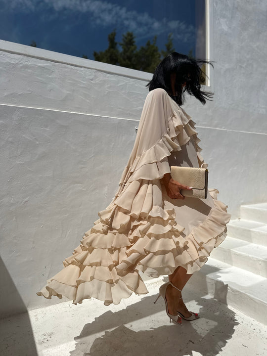 Jackie Beige Ruffled High-Low Dress