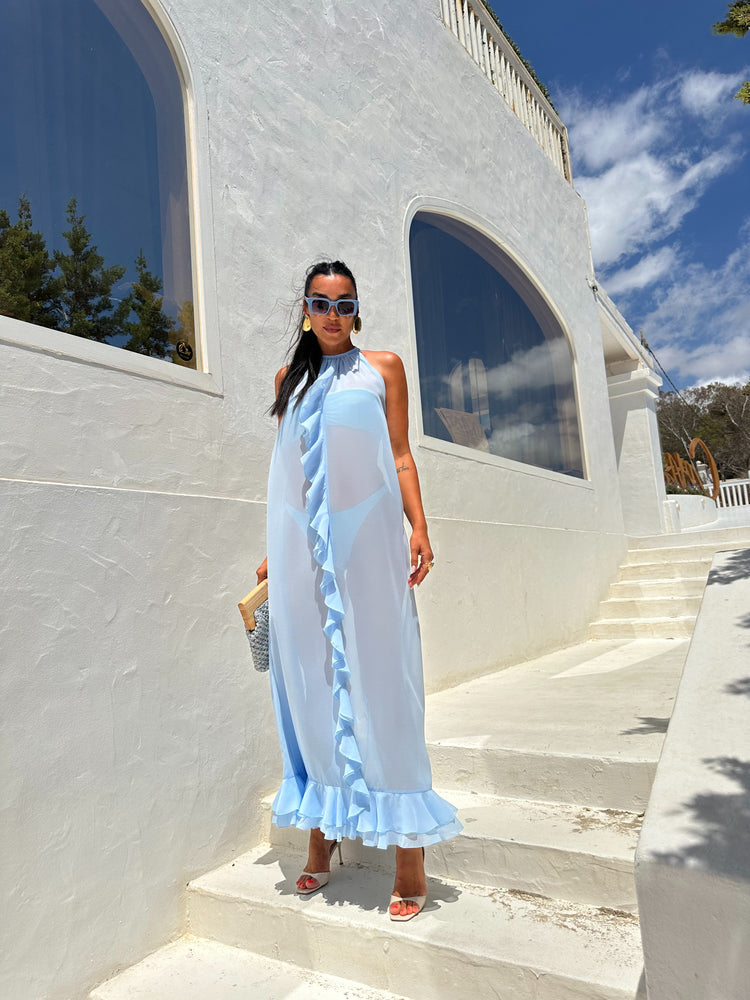 Lucia Sky Blue Ruffled Maxi Dress